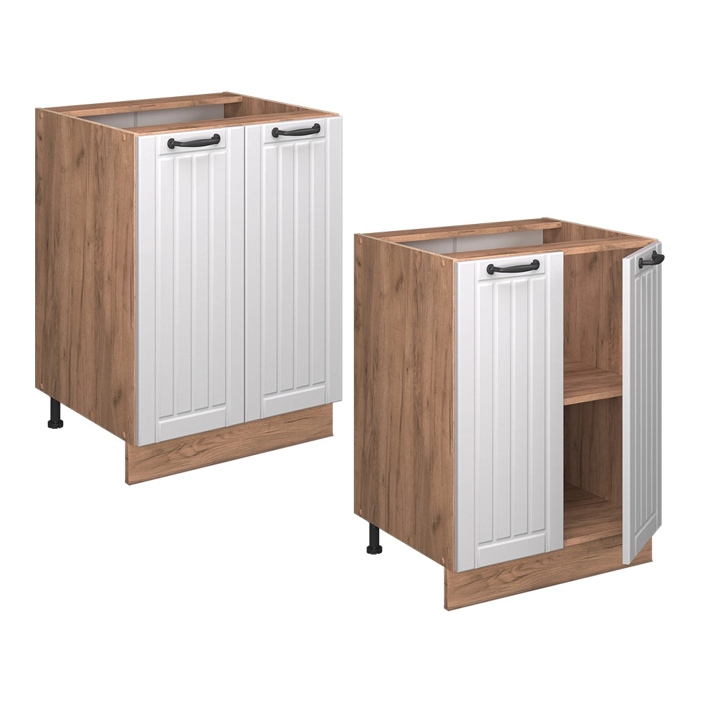 Vicco Mobiletto base cucina Bianco casa di campagna 60 cm , PL Rovere