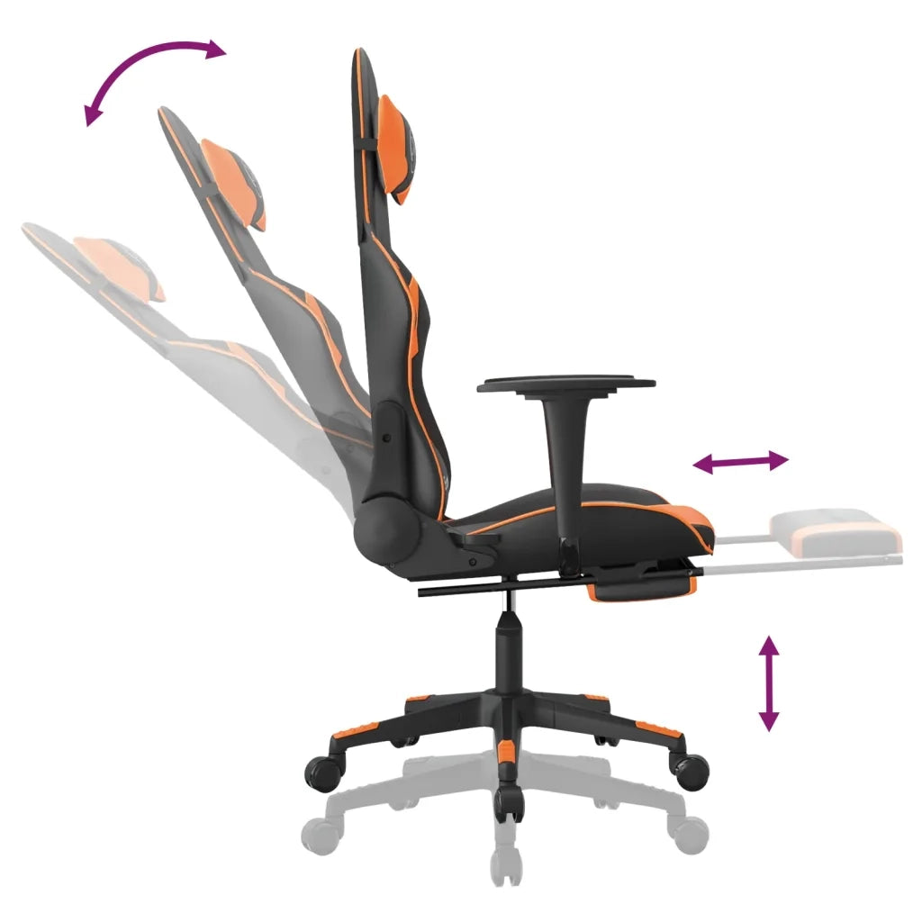Sedia Gaming | Sedia da e-sports Massaggio Poggiapiedi Nero e Arancione Similpelle