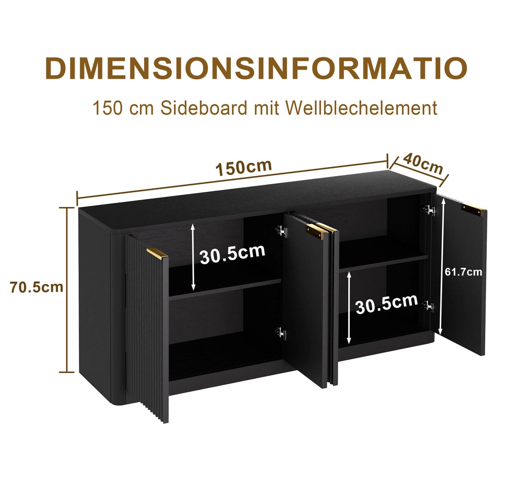 Credenza Moderna con Ante ¨C MINIMAL ¨C Nero, 150x40x70.5 cm