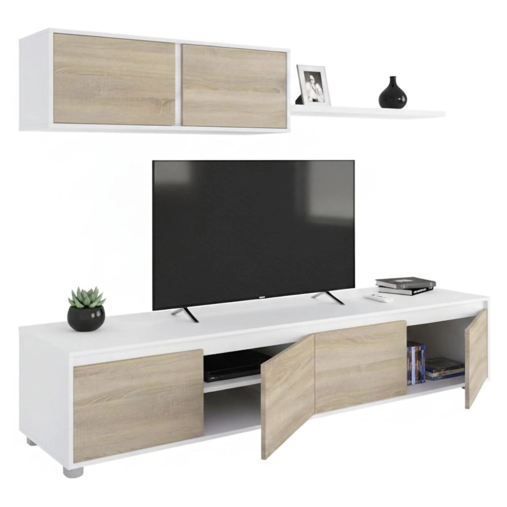Mobile Soggiorno Amir, Parete Attrezzata 4 Ripiani, 200x41x43h cm Bianco
