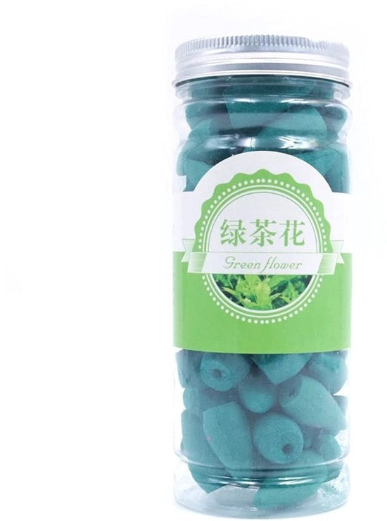 Fumogeni in forma di sfera 60 pezzi - Backflow - Profumi naturali - Tè verde - Per uso domestico/ufficiale - Adatto per yoga