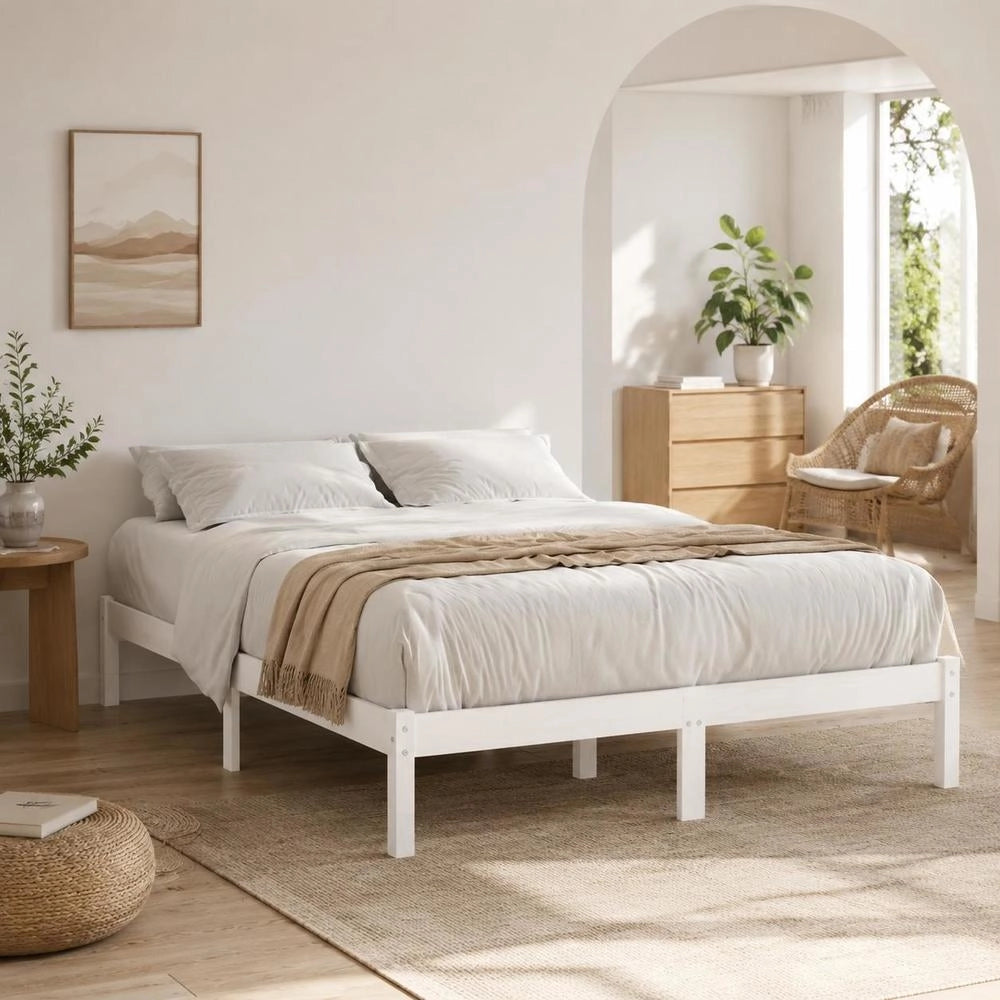 Solid Wood Bed, White Pine Wood, 140x190 Cm