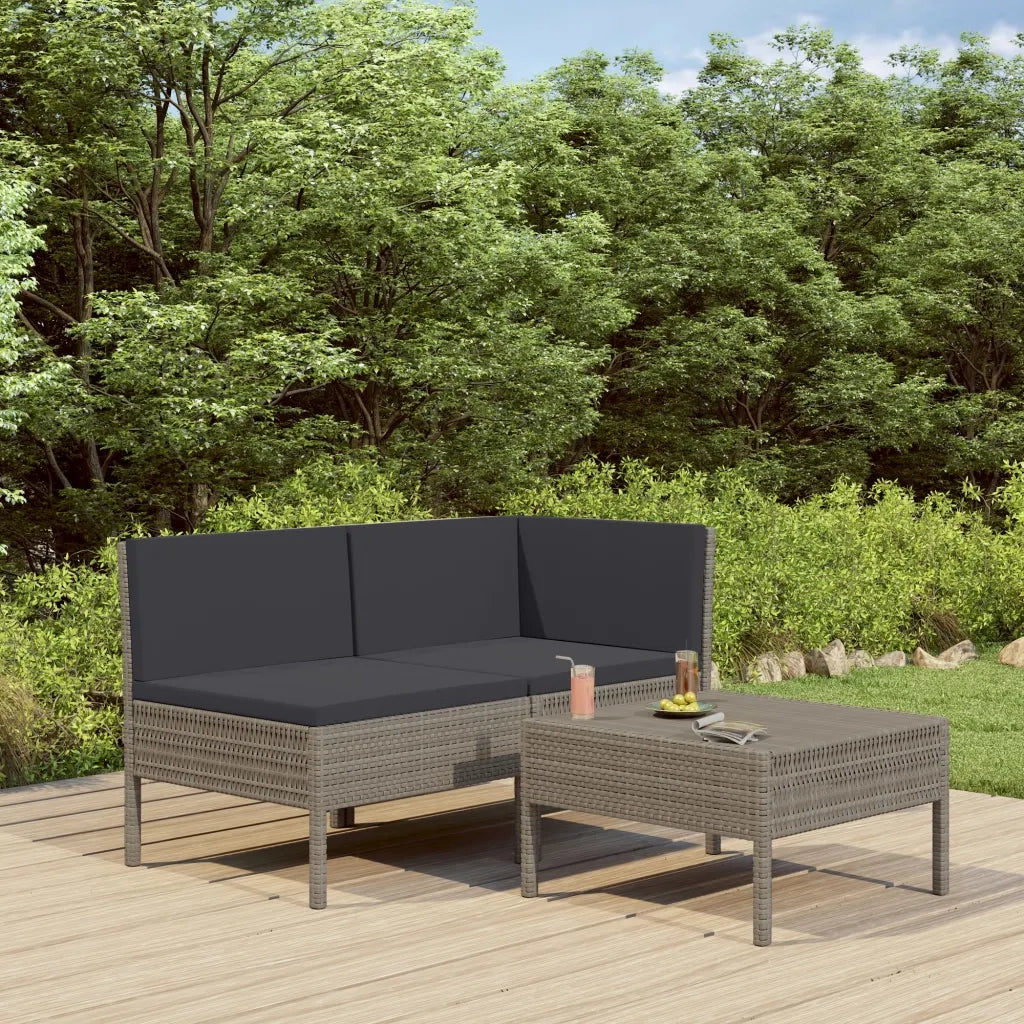 Set Divani da Giardino 3 pz | Set Salotto da Giardino con Cuscini in Polyrattan Grigio