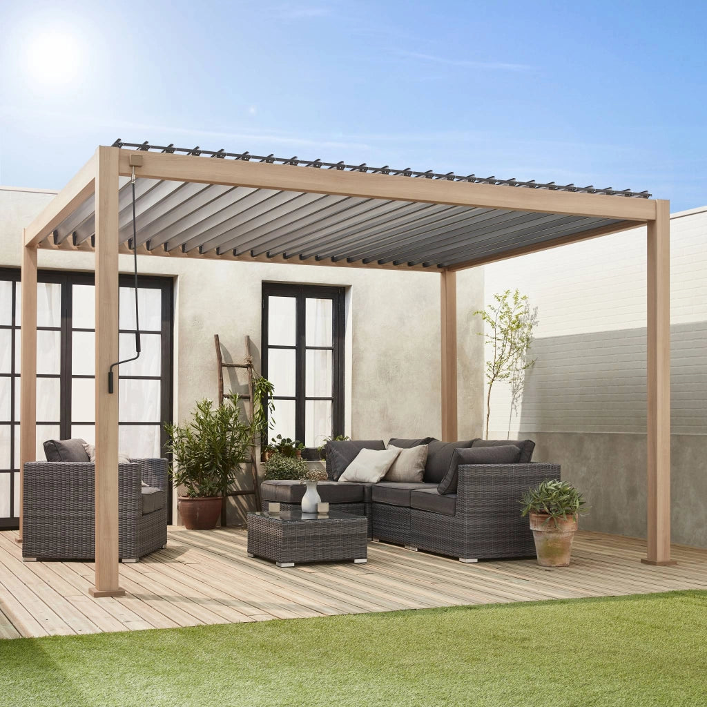 Pergola bioclimatica 3x4m in alluminio, lamelle orientabili, marrone