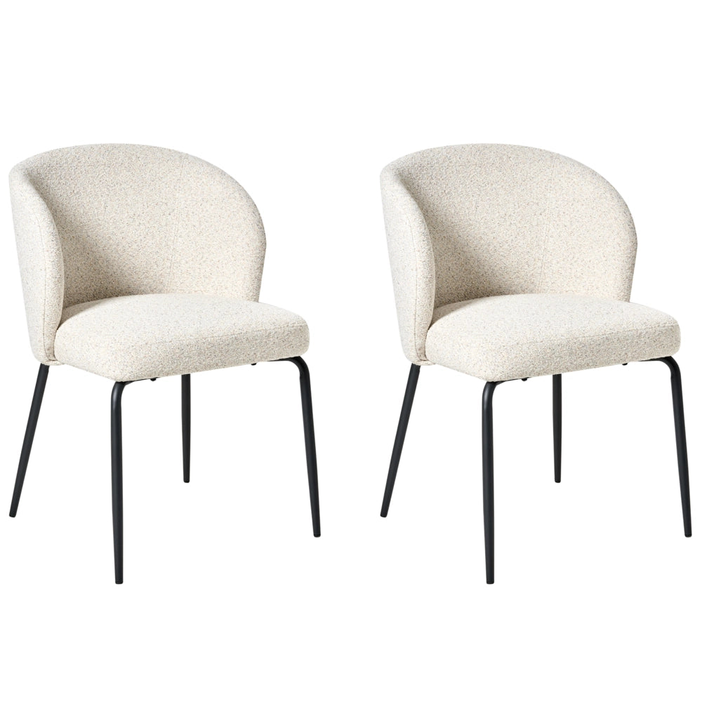Set di 2 sedie da pranzo Rivestimento in tessuto boucle beige chiaro Seduta imbottita Gambe in metallo lucido