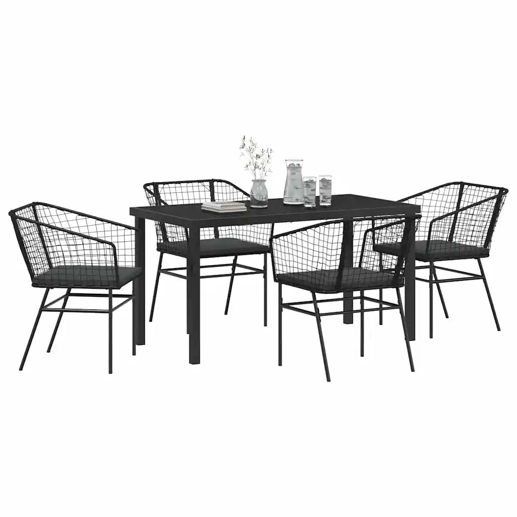 Set da Pranzo per Giardino 5 pz | Set Salotto da Giardino Nero polyrattan
