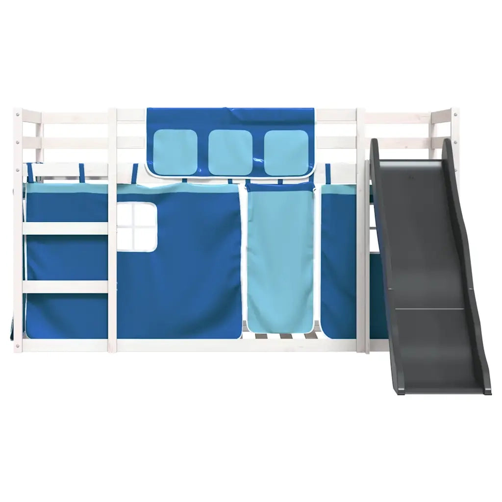 vidaXL Letto a Castello con Scivolo e Tende Blu 90x200 cm