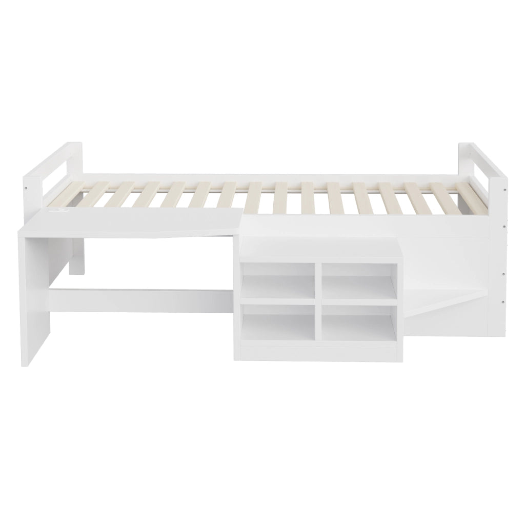 DESMIU Letto Combinato Letto Singolo con Scrivania, Armadi, USB e Presa 90 × 200 cm, Senza Materasso