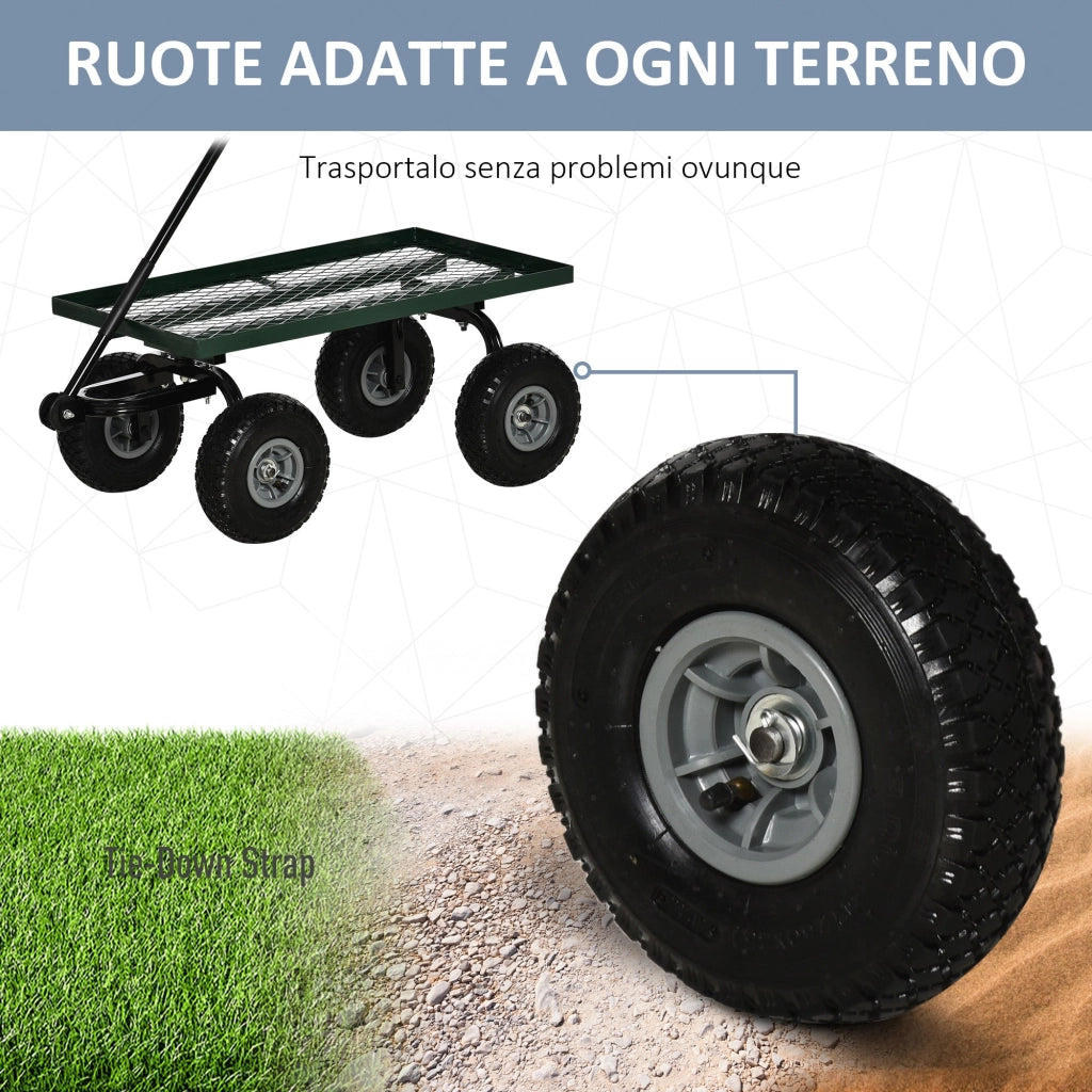 Carrello da Giardino 94x48.5x100 cm Capacità 150 kg in Acciaio Nero e Verde