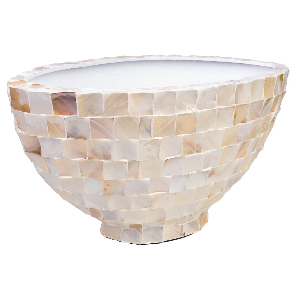 Fioriera in legno e madreperla beige 62x29x33h cm