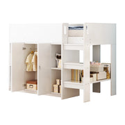 Letto a soppalco Letto singolo con armadio; scaffali e scala 90×200 cm; senza materasso; in legno massello; Bianco