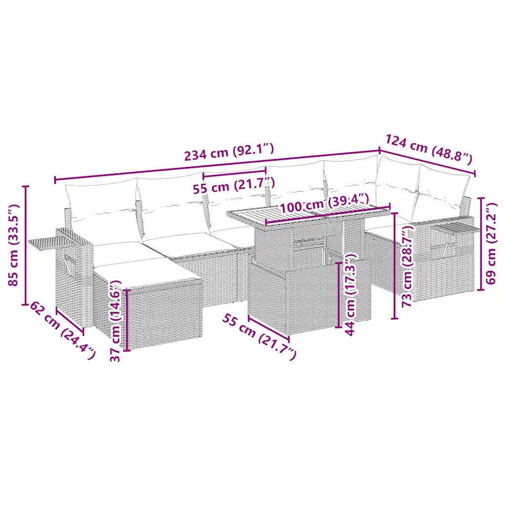 Set Divano da Giardino 8 pz con Cuscini Beige in Polyrattan 3275711