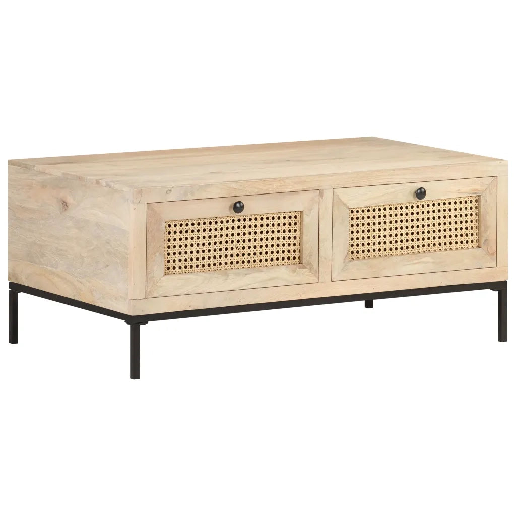 Tavolino da Salotto 90x50x37 cm Legno Massello di Mango e Canna 323511