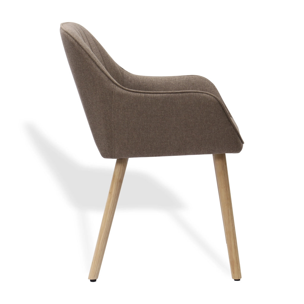 Sedia da pranzo con Braccioli Integrati e Schienale Alto, Design Ergonomico, in Tessuto e Legno, Marrone