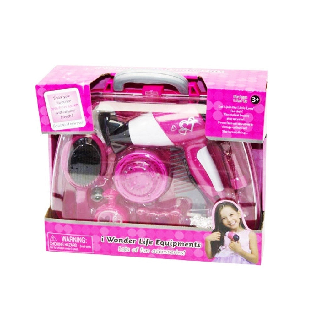 Trade Shop - Valigetta Beauty Giocattolo Bambini Phon Funzionante Spazzola E Accesori Gioco -