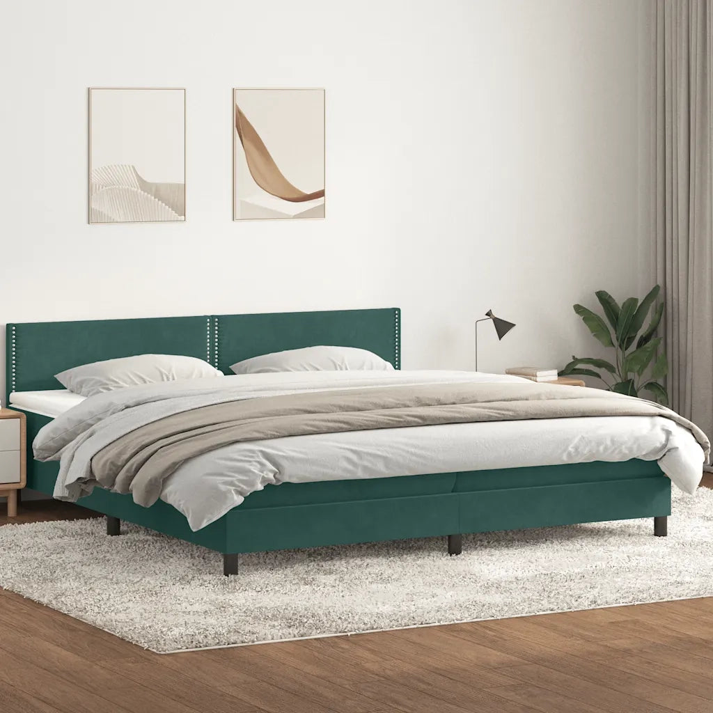 Giroletto a Molle con Materasso Verde Scuro 180x220 cm Velluto