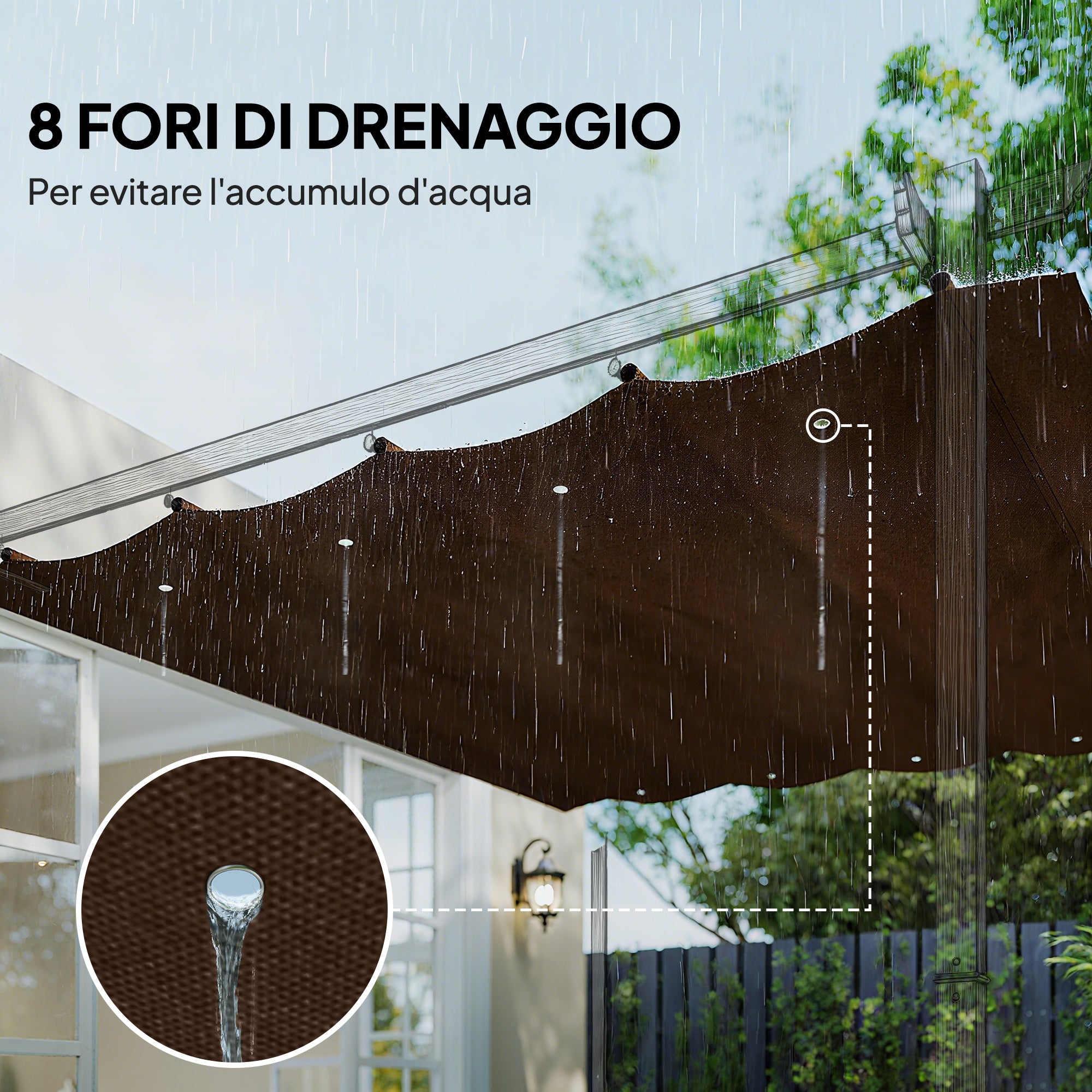 Telo Pergola per Esterni Anti UV 286x245 cm con 8 Fori di Drenaggio in Poliestere Bianco Caffè