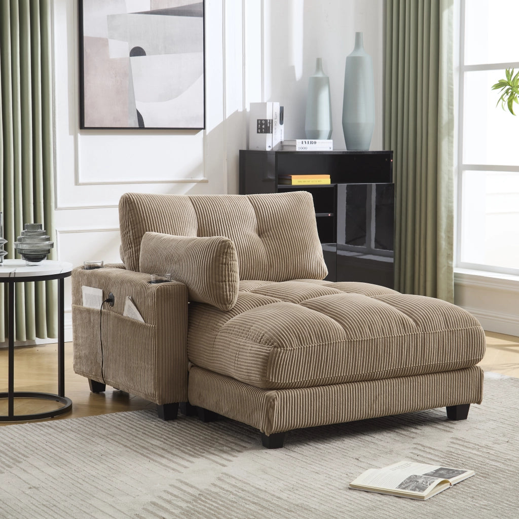 SESSEL Lounge 140x112x81 cm Tessuto Corduroy Khaki con 3 portabicchieri