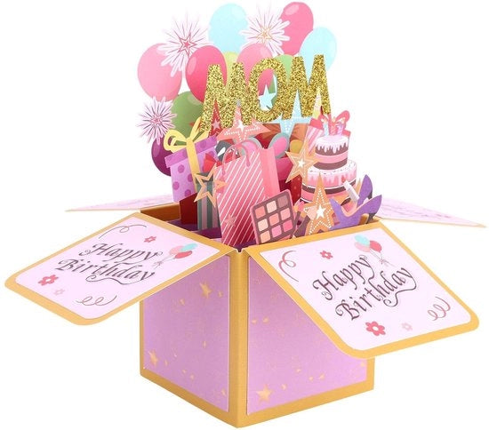 Carta di auguri piumata per mamma - 3D carta di auguri - Ballooni multicolori - Carte di auguri per compleanni con busta - Decorazioni creative - 23x23x17,6cm - Carta di auguri per compleanni