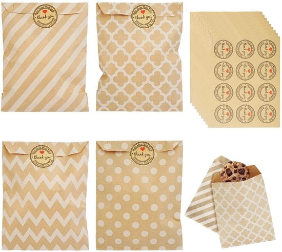 Pacchetti di pane tostato in carta 100 pezzi - Sacchetti di caramella in carta - Pacchetti di regalo - Resistente all'umidità - Resistente all'olio - 13 x 16 cm - Ecocompatibile