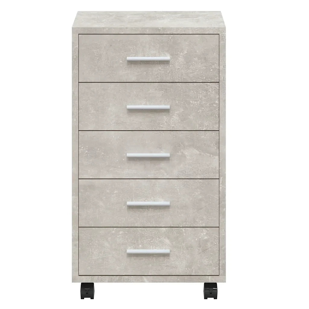 Mobiletto a cassetti moderno con rotelle 33 x 38 x 63 cm pratico e versatile in legno composito grigio cemento 02_0047077