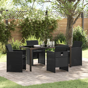 Set da Pranzo da Giardino da 5 Pezzi con Cuscini Rattan Poliestere Nero