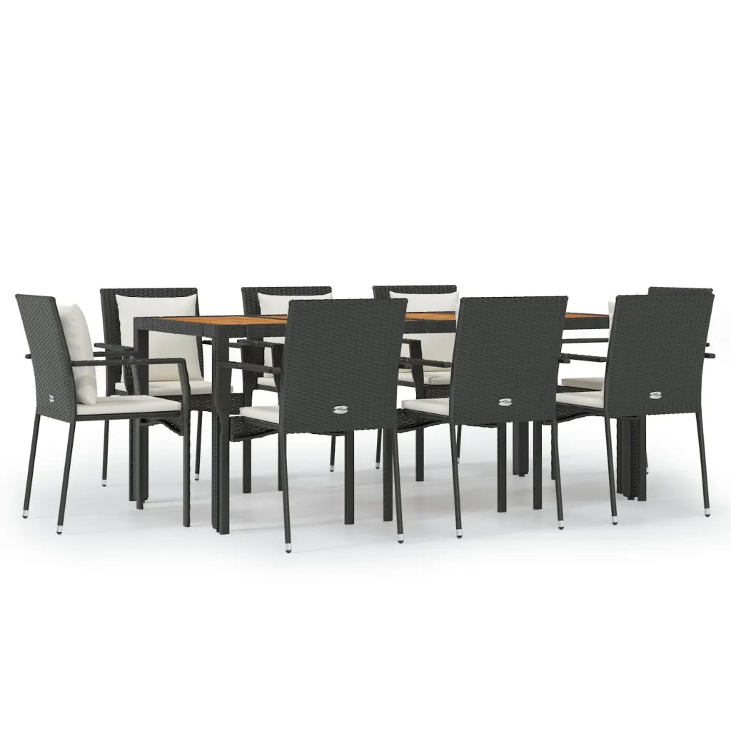 Set da Pranzo da Giardino 9 pz con Cuscini Nero in Polyrattan 3157968