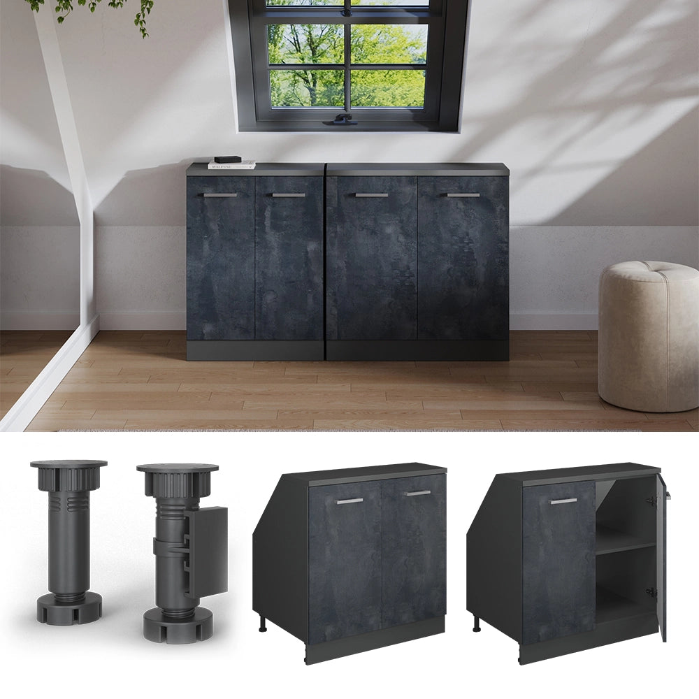 Mobile sottotetto Rion Calce nera/Antracite 80 x 83.8 cm con 2 porte, carcassa 60 cm profondità Vicco