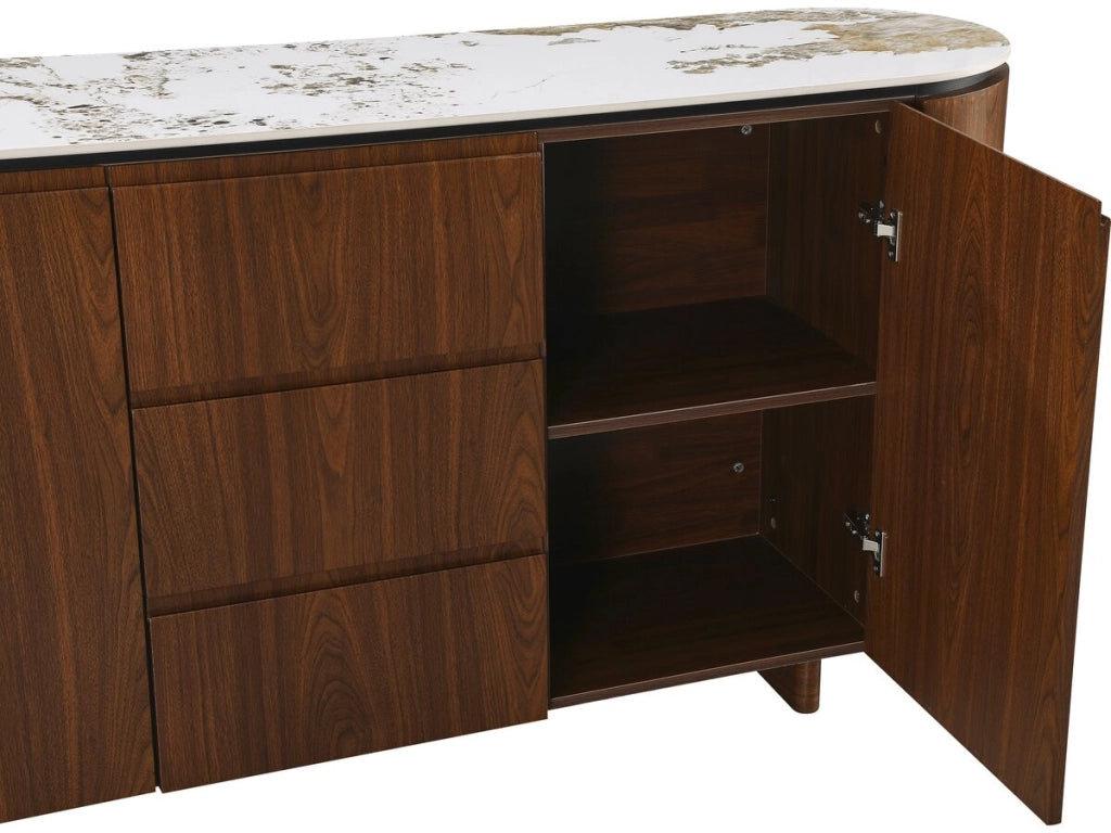 Credenza "Stonea" in legno con piano in ceramica - 180 x 40 x 85 cm - Marrone