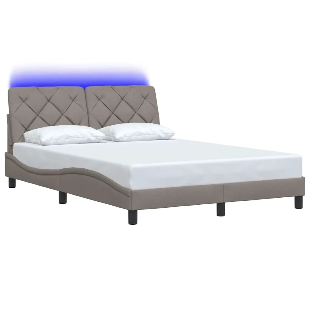 Giroletto con LED senza Materasso-Struttura Letto Tortora 140x200 cm in Tessuto