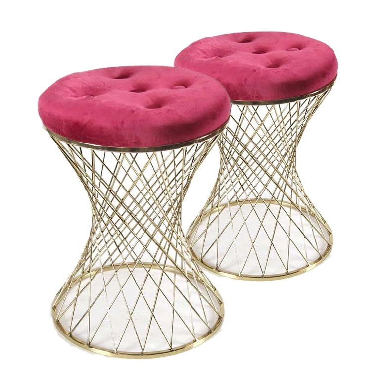 SET 2 SGABELLI LISBONA IN METALLO CON SEDUTA IMBOTTITA Ø 35 X 47 CM ROSSO