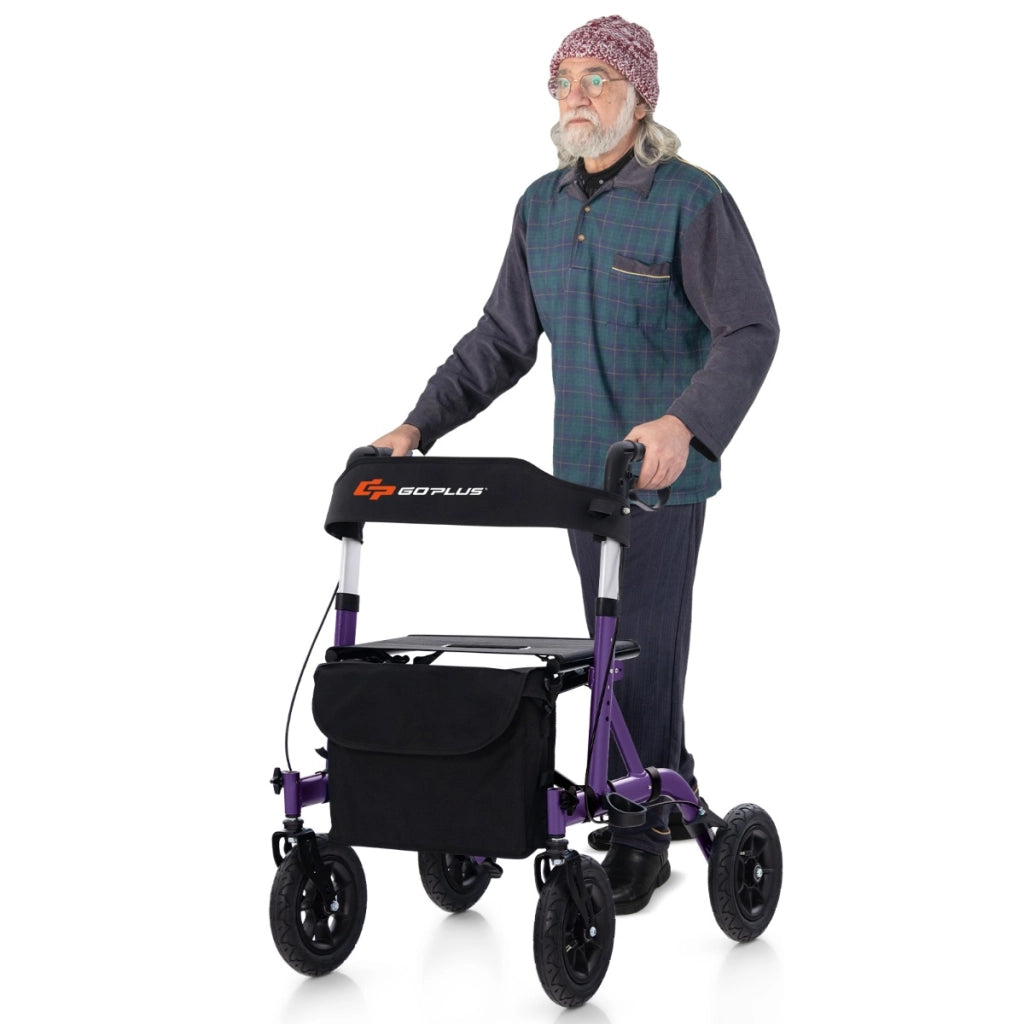 Rollator walker regolabile in altezza rollator pieghevole con seduta, Ruota pneumatica da 24 CM per ogni Terreno Viola