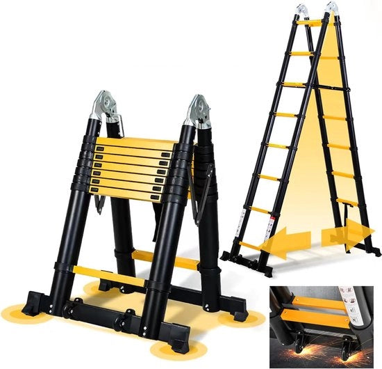 Scala Telescopica - Scala Telescopica a Volo - Altezza di Lavoro - Alluminio - Adatto per Uso Privato e Professionale - Scala Telescopica a Volo - Massima Capacità di Carico 150 kg