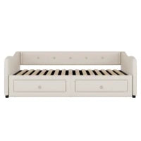 Divano letto 90x200 cm con letto estraibile e 2 cassetti, senza materasso, Beige