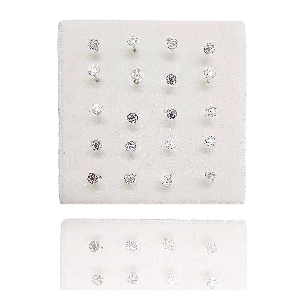 Trade Shop - Set 3 Pezzi Piercing Orecchini Naso 2.5 Mm Rosa Rosellina Argento 925 Sterling -