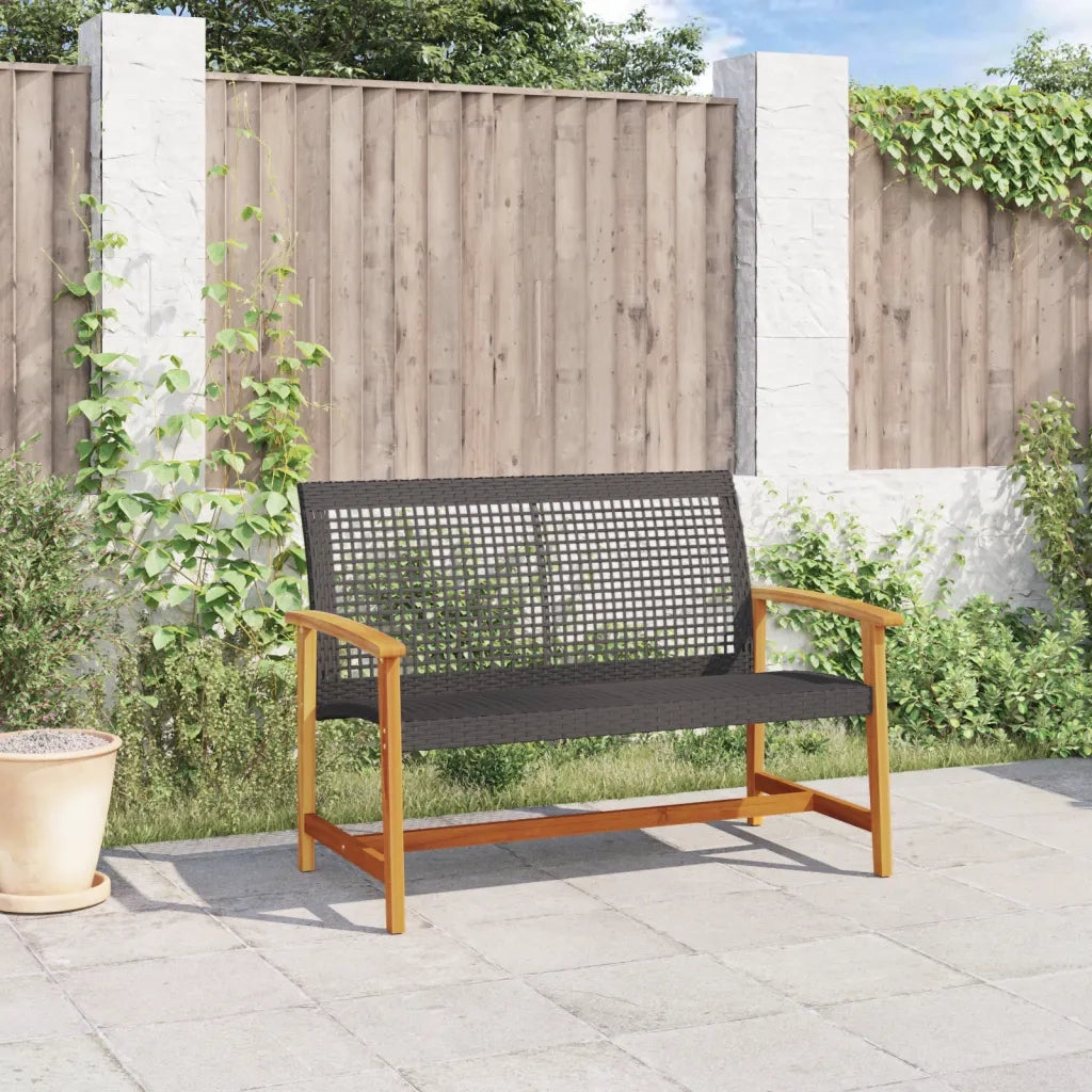 Panca da Giardino-Sgabello-Panca da esterno Nera 112 cm in Polyrattan e Legno di Acacia