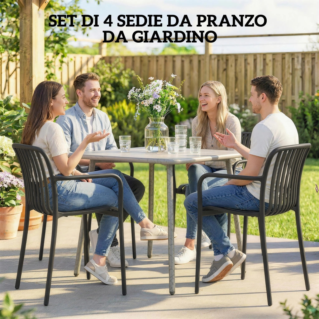 Set di 4 Sedie da Patio Impilabili. Sedie da Pranzo per Esterni con Schienale Curvo. Seduta con Listelli e Braccioli
