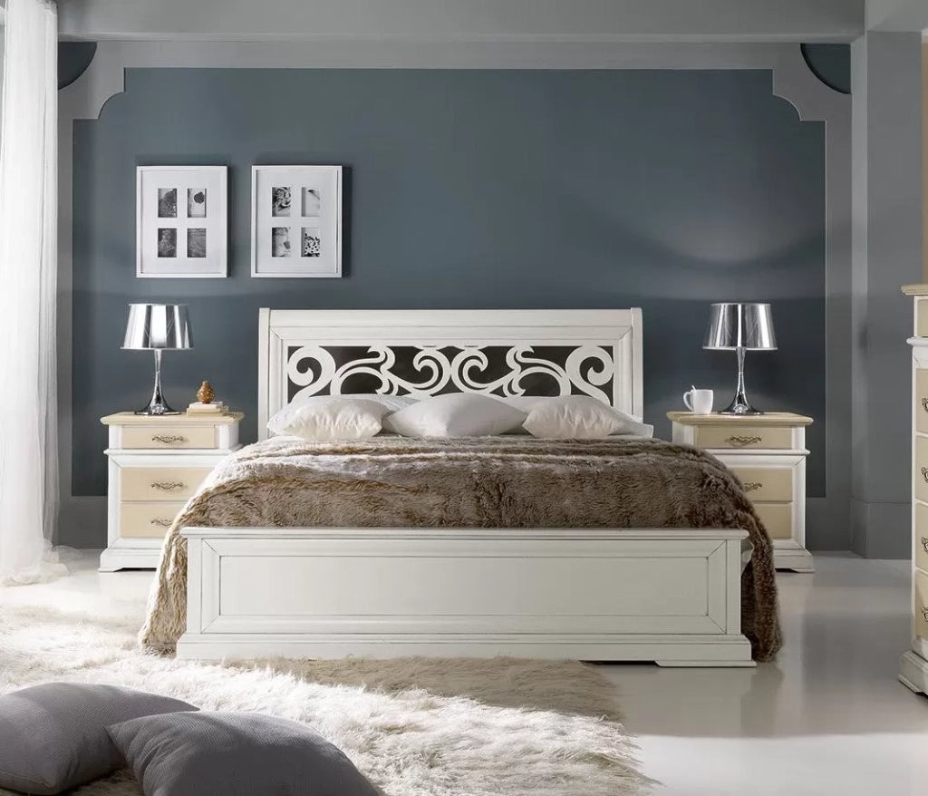 Letto matrimoniale shabby con testata traforata bianco 171x216x112 - Mobili 2G