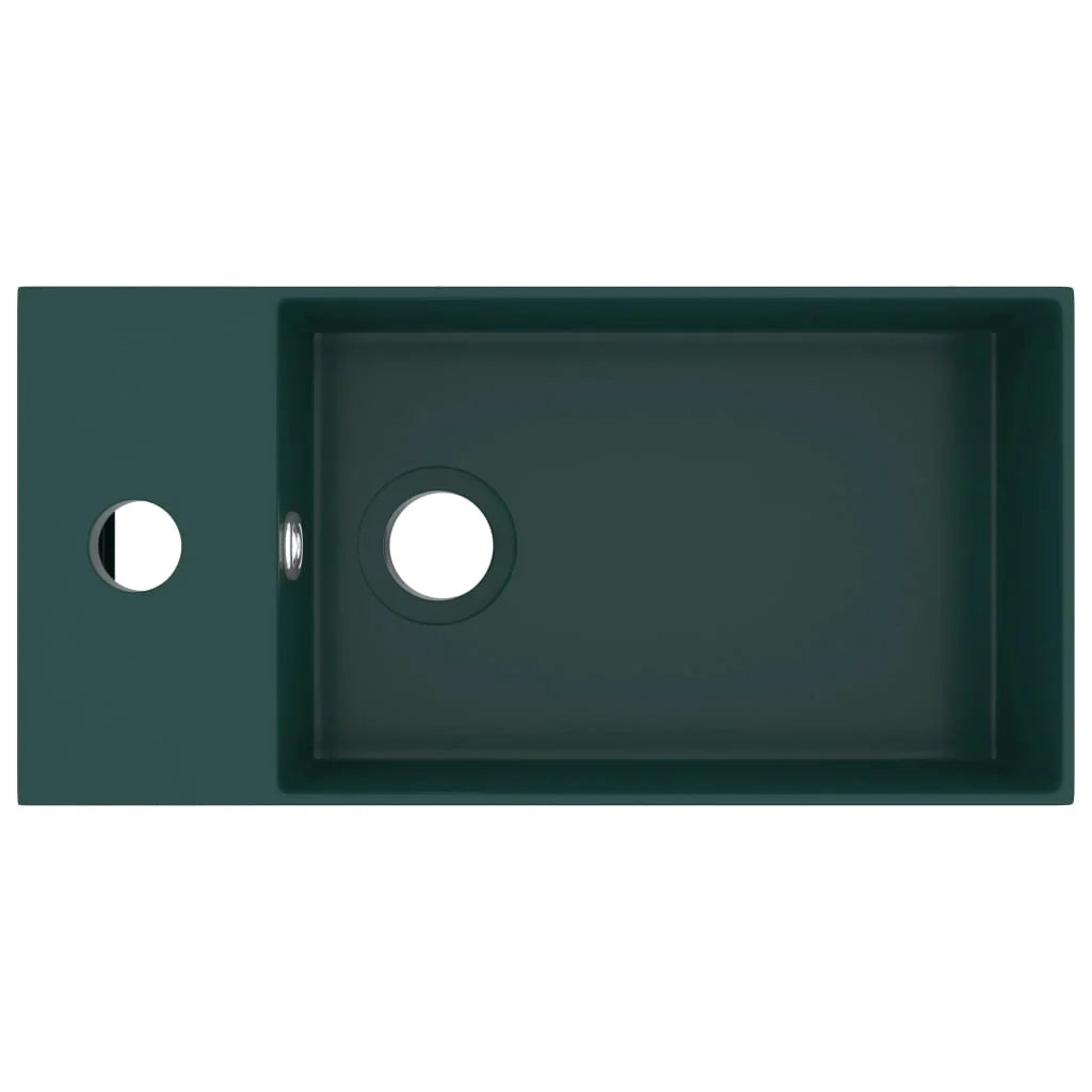 Lavandino da bagno con troppopieno lavabo da appoggio bagno/cucina/interno casa 48 x 25 cm ceramica verde scuro 02_0002734