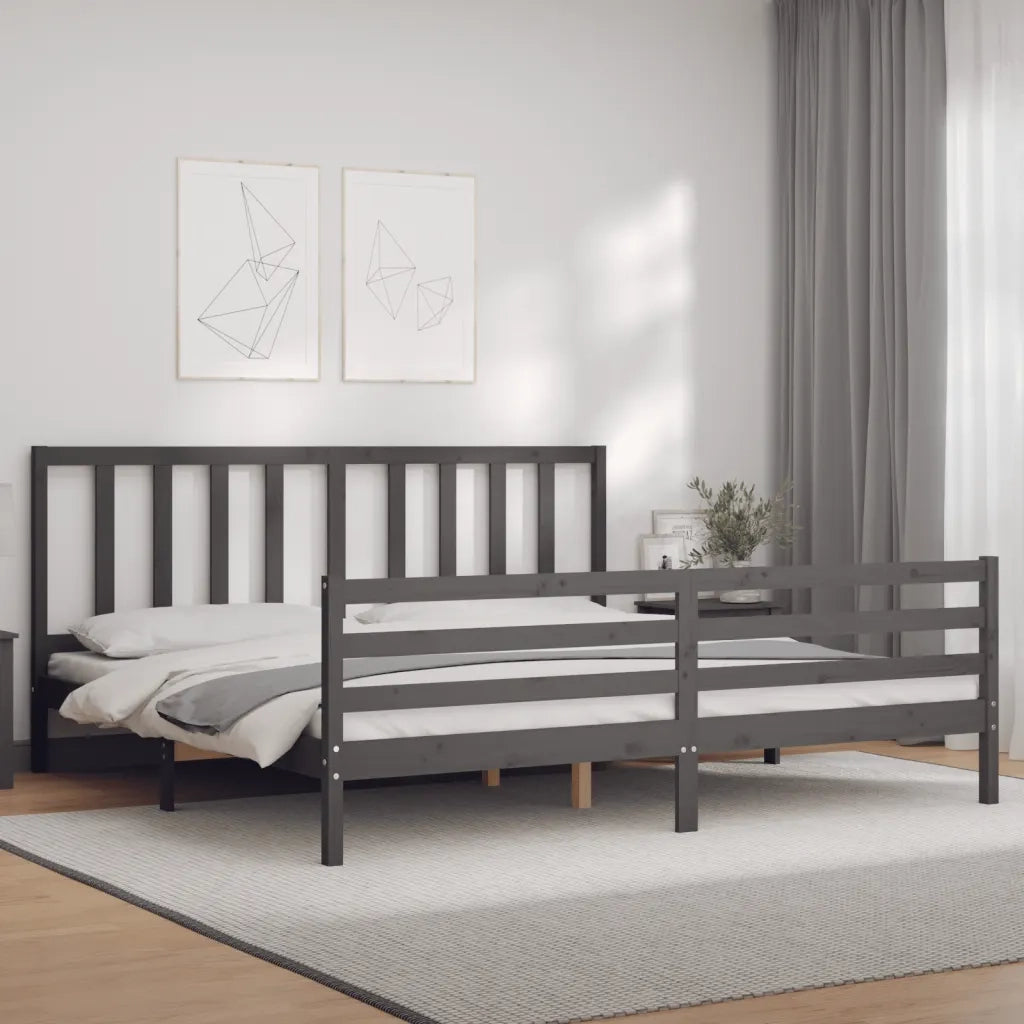 Letto matrimoniale | Letto per adulti | Giroletto con Testiera Grigio 200x200 cm in Legno Massello