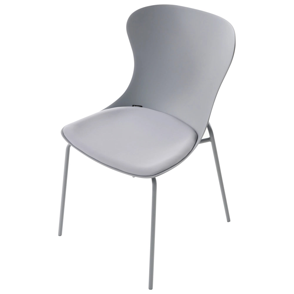 Set di 2 sedie da pranzo con seduta in materiale sintetico grigio e struttura in metallo, con cuscino, in stile minimalista scandinavo