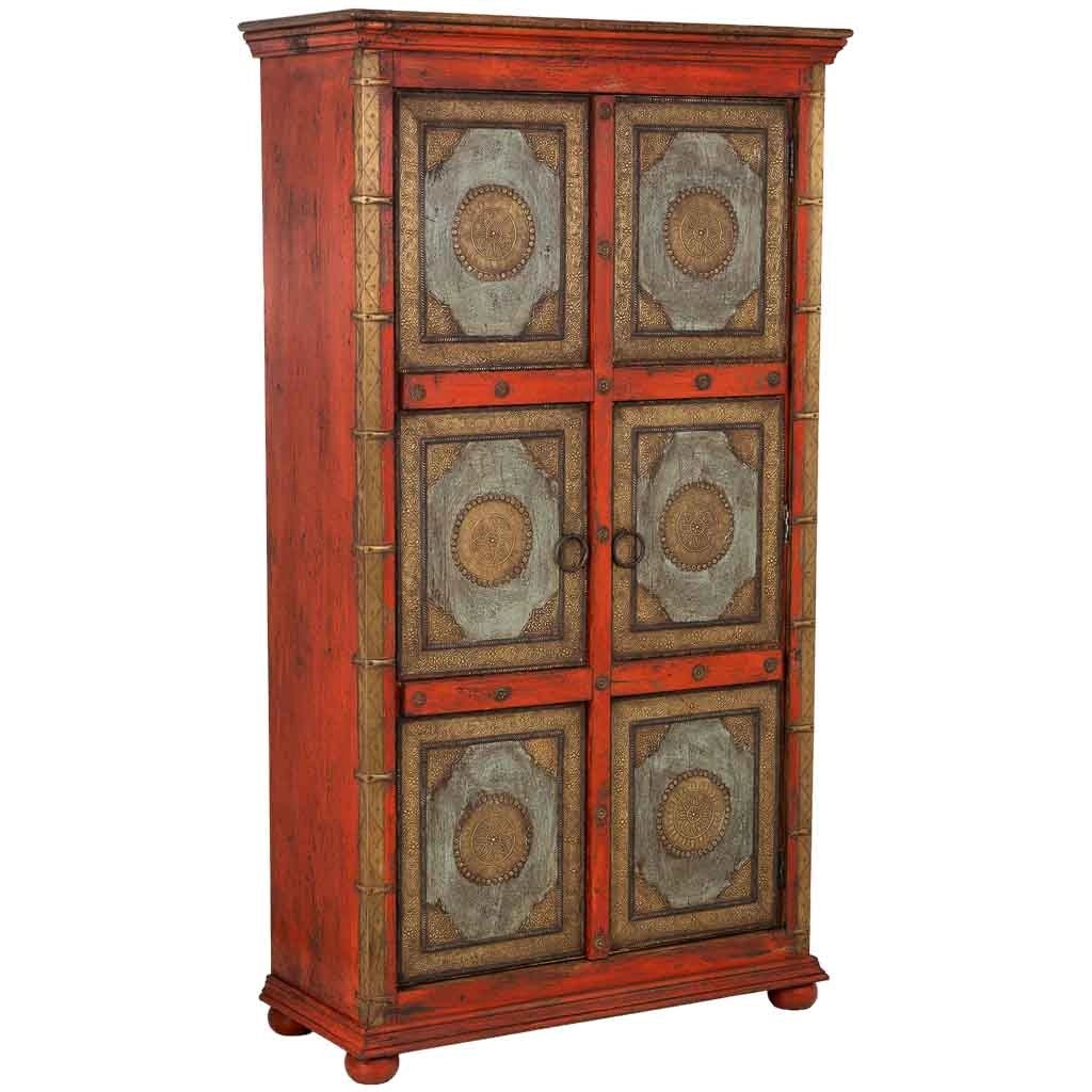 Armadio in legno intagliato rosso 102x44x183