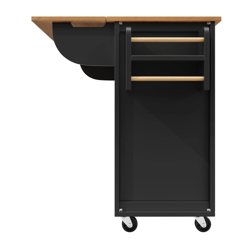 OKWISH Carrello da Cucina con 2 Ante e 4 Cassetti, Piano Pieghevole, Portaasciugamani, per Cucina, Nero