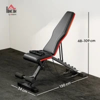 Panca Multifunzione per Addominali e Pesi, Inclinazione Regolabile ed Elastici, 130x48x48-109cm, Nero