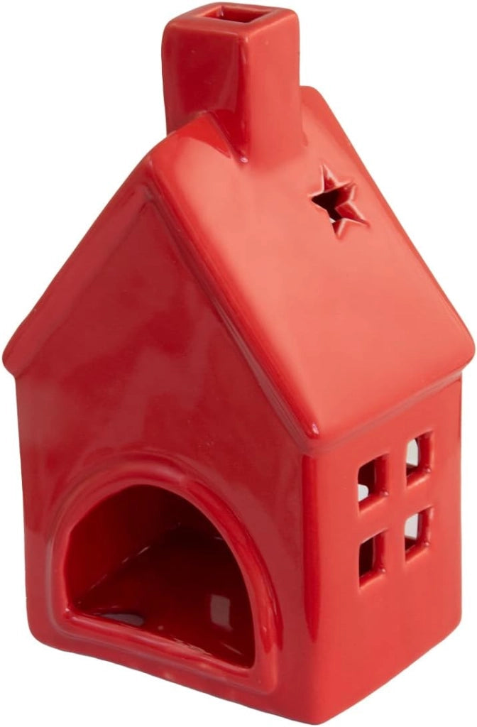 Set 2 Portacandele Casetta in Ceramica – Decorazione Natalizia da Interno, Porta Candela Tealight, Stile Elegante per Casa e Tavola