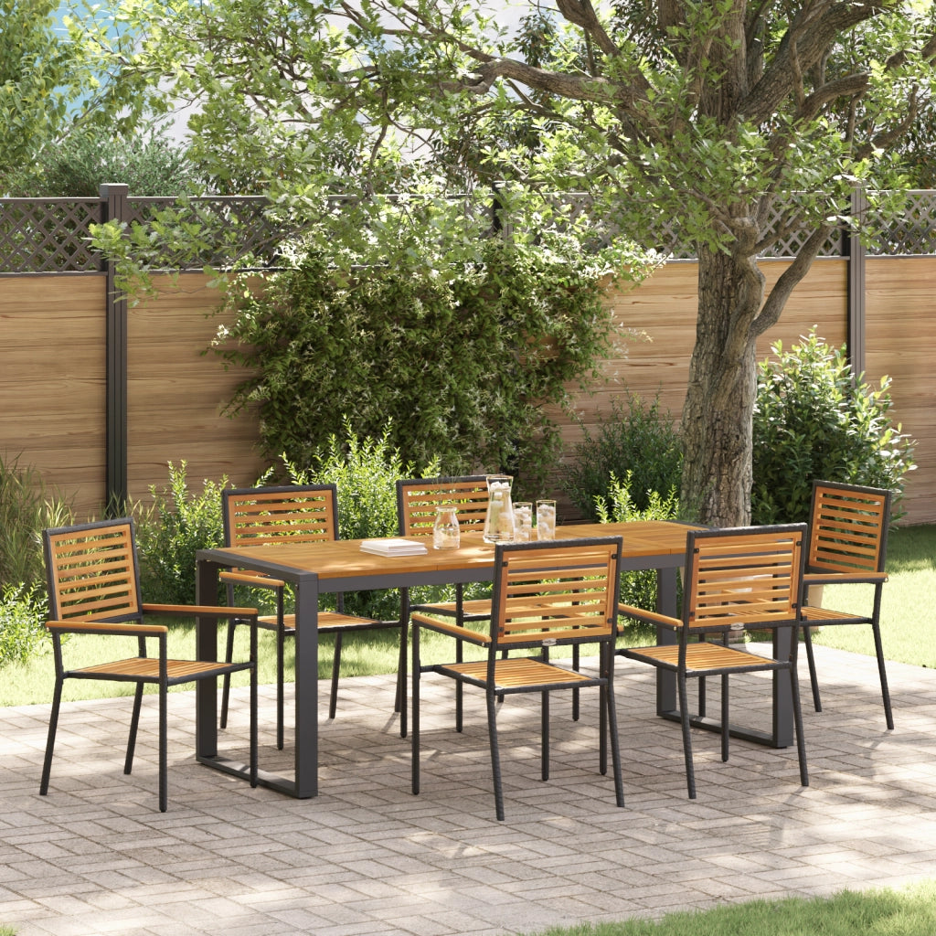 Set da Pranzo da Giardino  7 Pezzi Rete Poliestere Nero Acacia