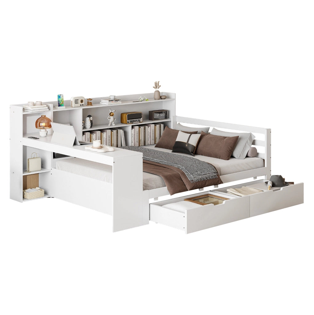 Letto matrimoniale 140x200 con scrivania e cassetti bianco