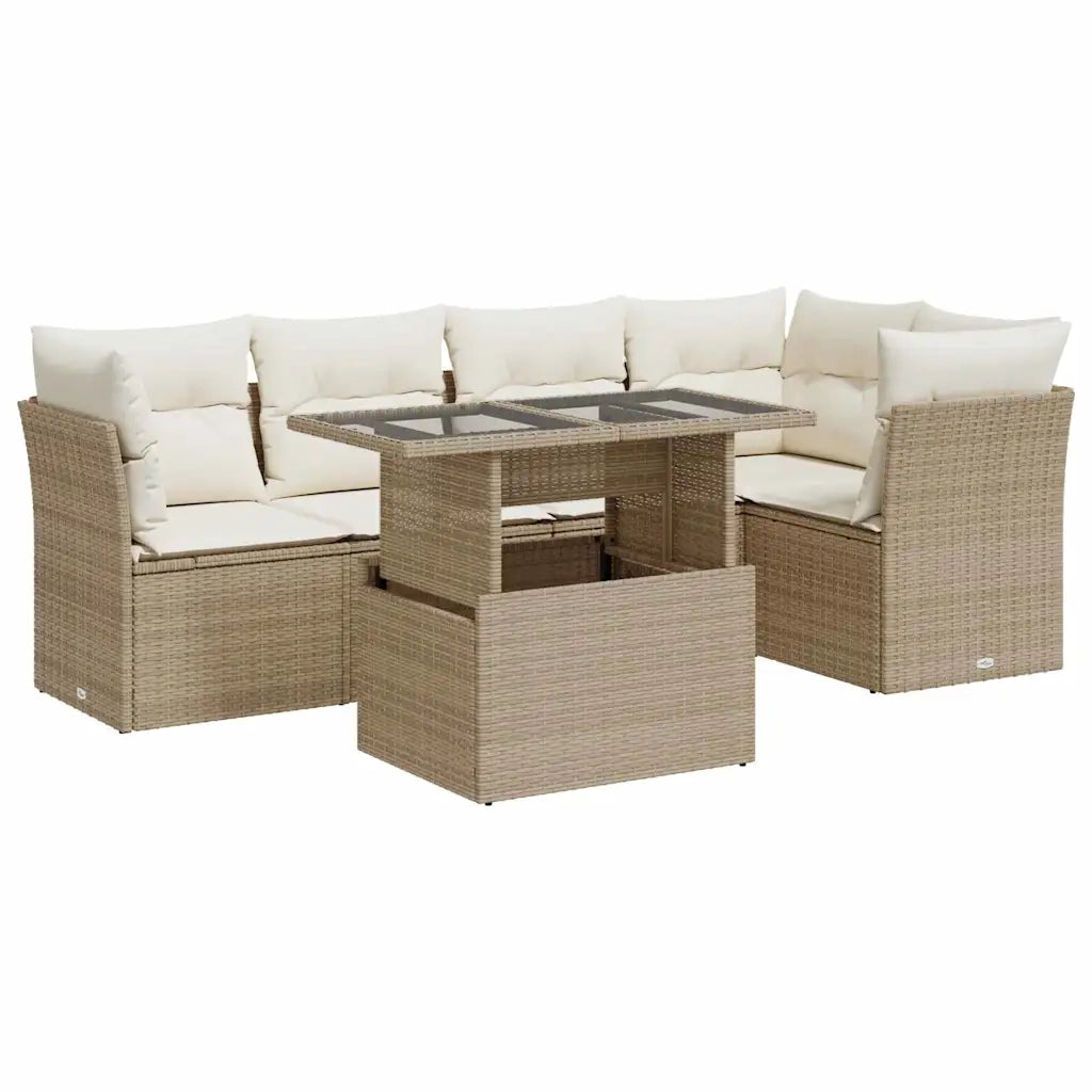 Set Divano da Giardino 6 pz con Cuscini Beige in Polyrattan