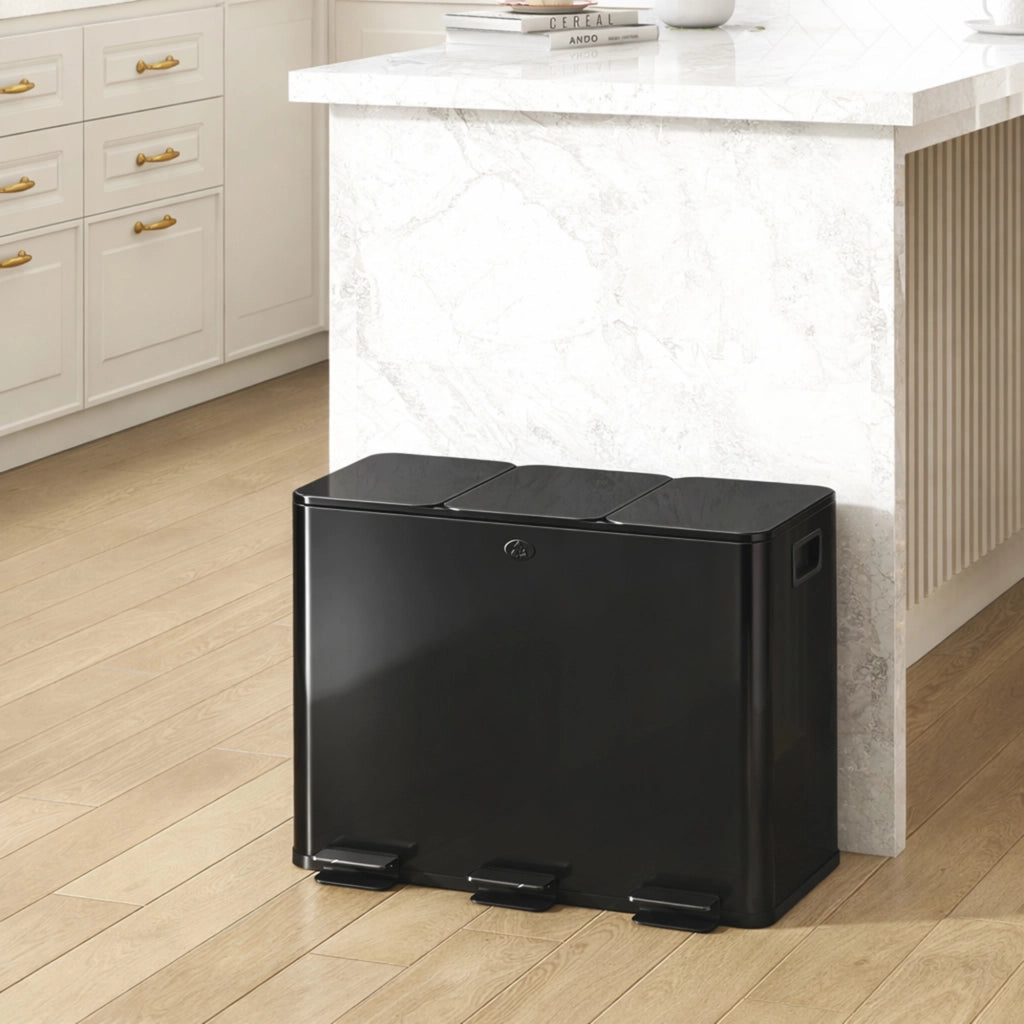 Cestino per Rifiuti con 3 Scomparti 20L ¨C Zephmum ¨C Nero