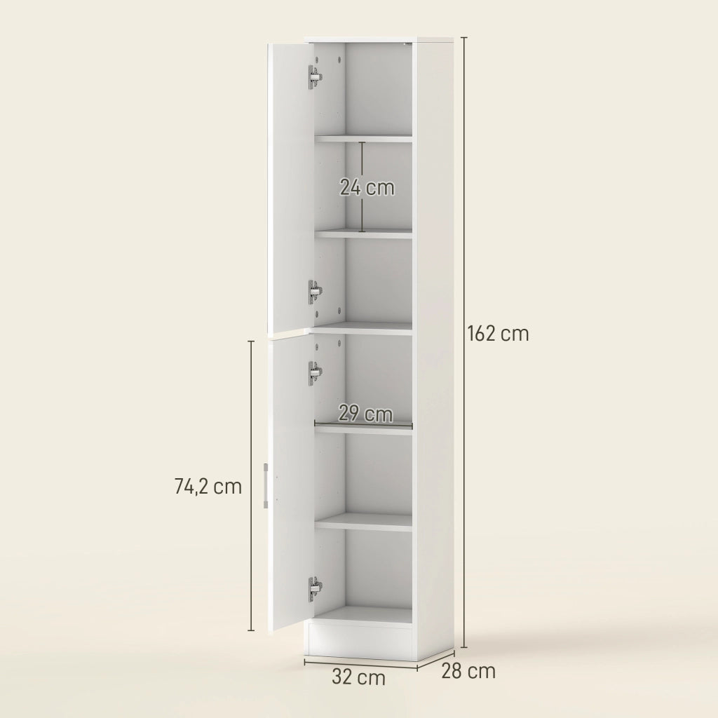 Armadio Bagno Alto con Specchio e Ripiani Regolabili ¨C Zephmum ¨C 32x28x162 cm Bianco